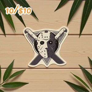 Jason Mask with Crossed Machetes Horror Sticker – Matte – 2.5”